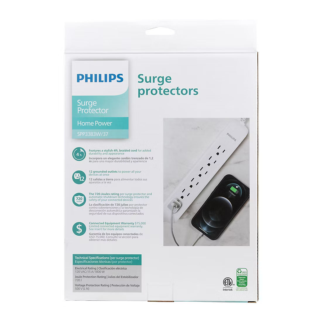 Philips 6-Outlet Surge Protector, 2 pk. - White