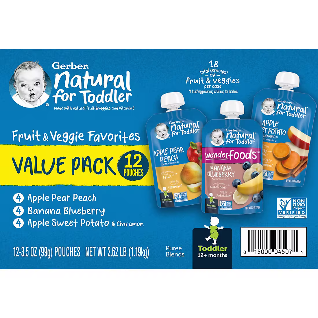 Gerber Natural Baby Food Pouches for Toddler 12+ Months, 12 pk./3.5 oz.