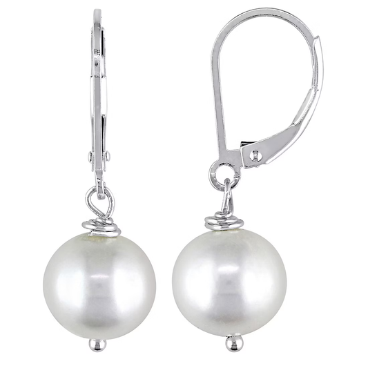 10-11mm Cultured Freshwater Pearl Drop Earrings in Sterling Silver