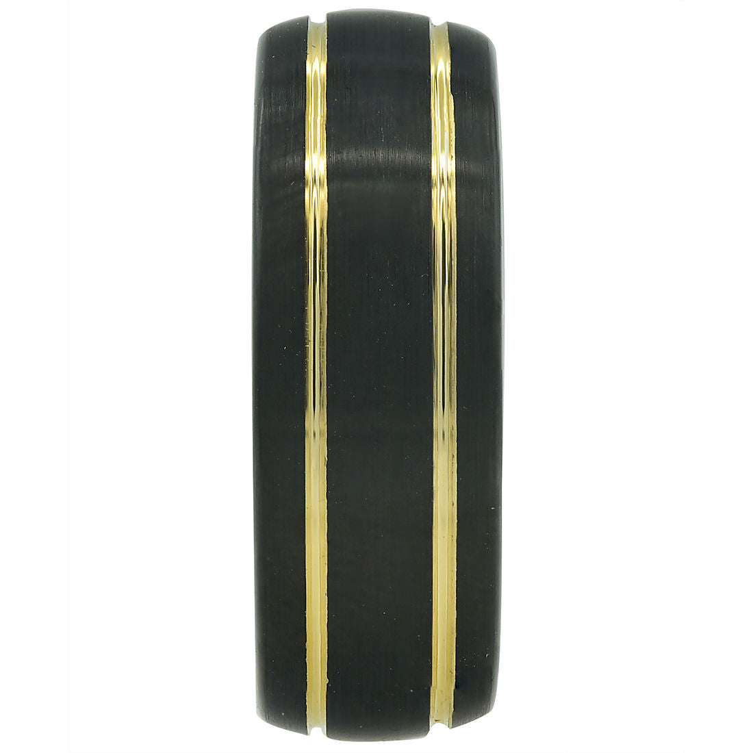 Men's Gold Etched Double Stripe Ring in Tungsten