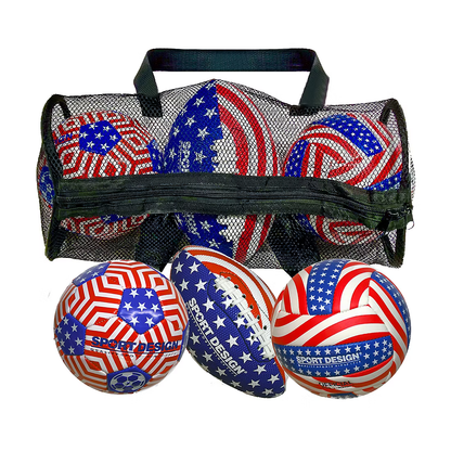 Sport Design Inflated Americana Sports Ball 3 pk. in Reusable Mesh Fabric Carry Bag