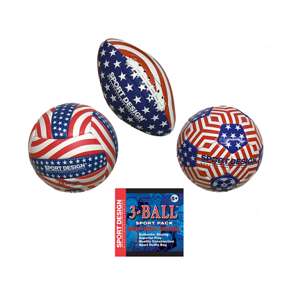 Sport Design Inflated Americana Sports Ball 3 pk. in Reusable Mesh Fabric Carry Bag