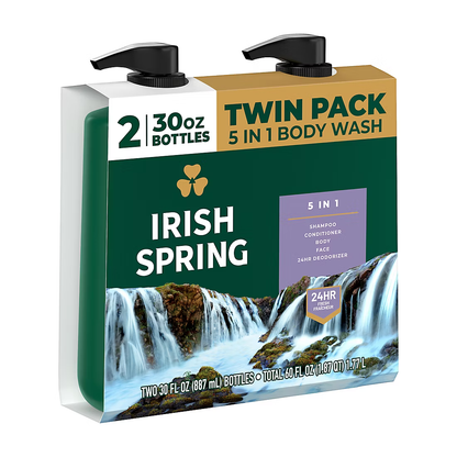 Irish Spring 5-in-1 Mens Body Wash, Pump, 2 pk./30oz.