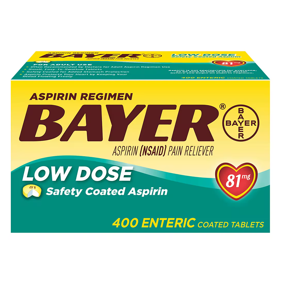 Bayer Aspirin Regimen 81mg Low-Dose Enteric-Coated Tablets, 400 ct.