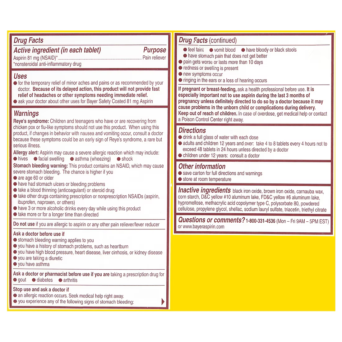 Bayer Aspirin Regimen 81mg Low-Dose Enteric-Coated Tablets, 400 ct.