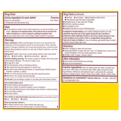 Bayer Aspirin Regimen 81mg Low-Dose Enteric-Coated Tablets, 400 ct.